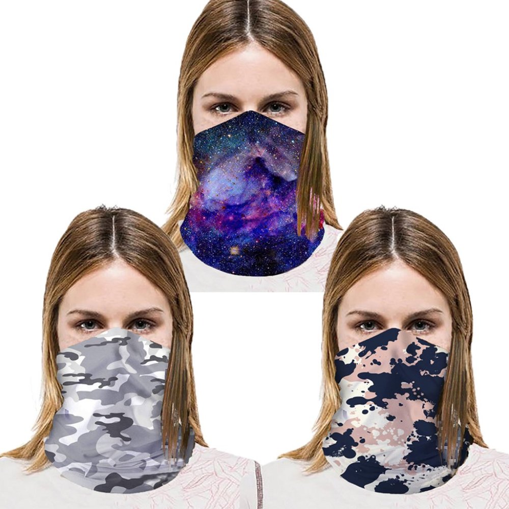 Neck Gaiter 3-Pack with 1 each of Grey, Blue, Pink